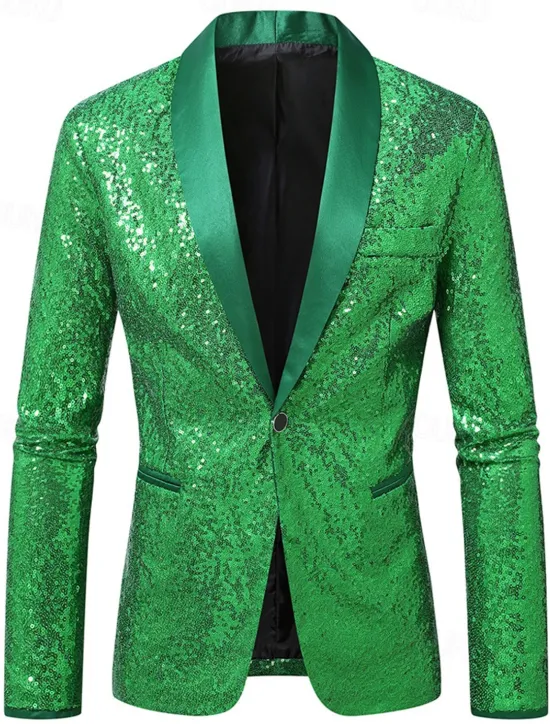Clearance OUKU Men's Blazer Business Cocktail Party Wedding Party Fashion Casual Spring Autumn / Fall Polyester Solid Color Pocket Buttons Comfortable Single Breasted Blazer Green