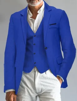 Clearance OUKU Men's Blazer Business Cocktail Party Wedding Party Fashion Casual Spring & Fall Polyester Solid Color Pocket Buttons Comfortable Single Breasted Blazer Black White Burgundy Royal Blue