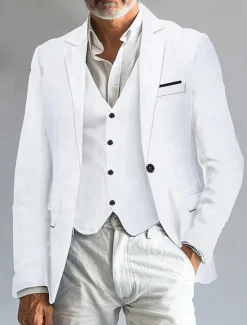 Clearance OUKU Men's Blazer Business Cocktail Party Wedding Party Fashion Casual Spring & Fall Polyester Solid Color Pocket Buttons Comfortable Single Breasted Blazer Black White Burgundy Royal Blue