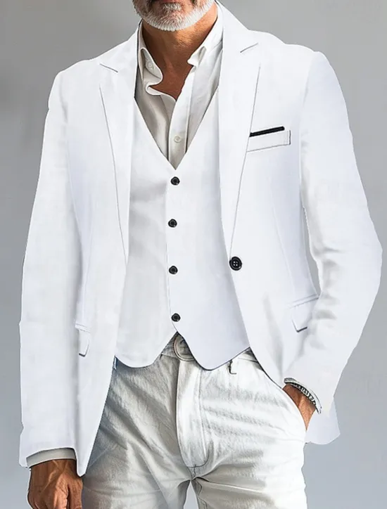 Clearance OUKU Men's Blazer Business Cocktail Party Wedding Party Fashion Casual Spring & Fall Polyester Solid Color Pocket Buttons Comfortable Single Breasted Blazer Black White Burgundy Royal Blue