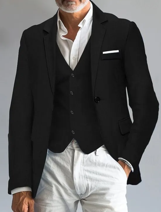 Clearance OUKU Men's Blazer Business Cocktail Party Wedding Party Fashion Casual Spring & Fall Polyester Solid Color Pocket Buttons Comfortable Single Breasted Blazer Black White Burgundy Royal Blue