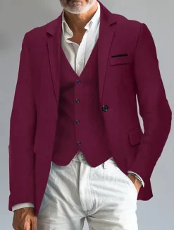 Clearance OUKU Men's Blazer Business Cocktail Party Wedding Party Fashion Casual Spring & Fall Polyester Solid Color Pocket Buttons Comfortable Single Breasted Blazer Black White Burgundy Royal Blue