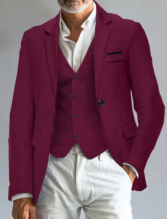 Clearance OUKU Men's Blazer Business Cocktail Party Wedding Party Fashion Casual Spring & Fall Polyester Solid Color Pocket Buttons Comfortable Single Breasted Blazer Black White Burgundy Royal Blue