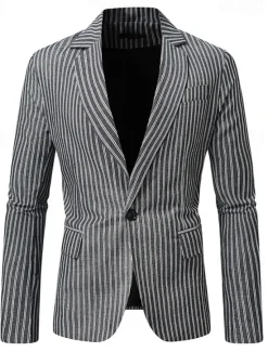 Best OUKU Men's Blazer Business Cocktail Party Wedding Party Fashion Casual Spring Autumn / Fall Polyester Stripes Pocket Buttons Comfortable Single Breasted Blazer Dark Gray Light Grey