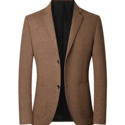 Online OUKU Men's Blazer Business Wedding Party Fashion Casual Spring & Fall Polyester Plain Buttons Casual / Daily Single Breasted Blazer Red Dark Navy Blue Brown