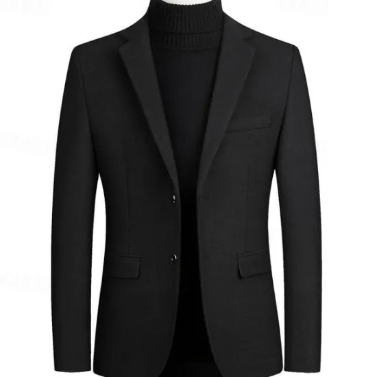 Hot OUKU Men's Blazer Business Wedding Party Fashion Casual Winter Spring & Fall Wool Blend Plain Pocket Casual / Daily Single Breasted Blazer Black Burgundy Navy Blue Gray