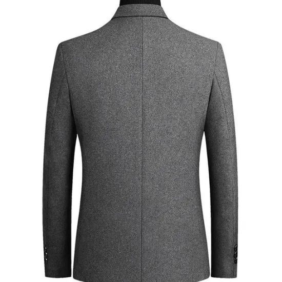 Hot OUKU Men's Blazer Business Wedding Party Fashion Casual Winter Spring & Fall Wool Blend Plain Pocket Casual / Daily Single Breasted Blazer Black Burgundy Navy Blue Gray