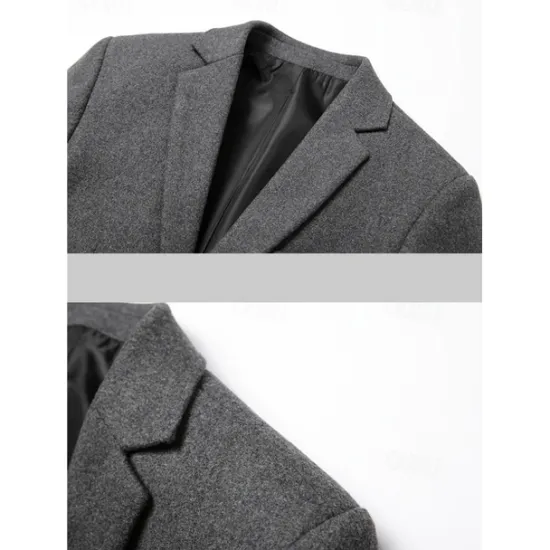 Hot OUKU Men's Blazer Business Wedding Party Fashion Casual Winter Spring & Fall Wool Blend Plain Pocket Casual / Daily Single Breasted Blazer Black Burgundy Navy Blue Gray