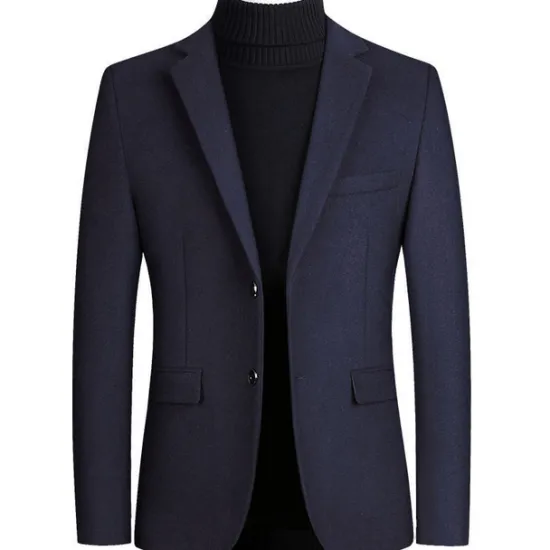 Hot OUKU Men's Blazer Business Wedding Party Fashion Casual Winter Spring & Fall Wool Blend Plain Pocket Casual / Daily Single Breasted Blazer Black Burgundy Navy Blue Gray