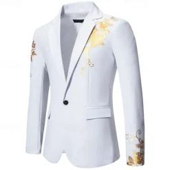 Clearance OUKU Men's Blazer Business Wedding Party Without Dress Pants Fashion Casual Spring & Fall Polyester Uniform Cloth Plain Printing Buttons Casual / Daily Single Breasted Blazer Black White Red Royal Blue