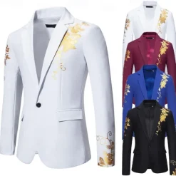 Clearance OUKU Men's Blazer Business Wedding Party Without Dress Pants Fashion Casual Spring & Fall Polyester Uniform Cloth Plain Printing Buttons Casual / Daily Single Breasted Blazer Black White Red Royal Blue