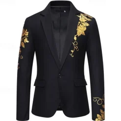 Clearance OUKU Men's Blazer Business Wedding Party Without Dress Pants Fashion Casual Spring & Fall Polyester Uniform Cloth Plain Printing Buttons Casual / Daily Single Breasted Blazer Black White Red Royal Blue