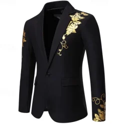 Clearance OUKU Men's Blazer Business Wedding Party Without Dress Pants Fashion Casual Spring & Fall Polyester Uniform Cloth Plain Printing Buttons Casual / Daily Single Breasted Blazer Black White Red Royal Blue