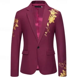 Clearance OUKU Men's Blazer Business Wedding Party Without Dress Pants Fashion Casual Spring & Fall Polyester Uniform Cloth Plain Printing Buttons Casual / Daily Single Breasted Blazer Black White Red Royal Blue