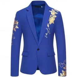 Clearance OUKU Men's Blazer Business Wedding Party Without Dress Pants Fashion Casual Spring & Fall Polyester Uniform Cloth Plain Printing Buttons Casual / Daily Single Breasted Blazer Black White Red Royal Blue