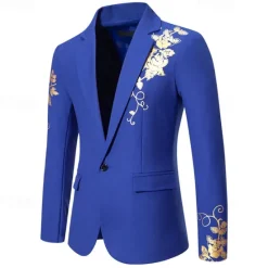 Clearance OUKU Men's Blazer Business Wedding Party Without Dress Pants Fashion Casual Spring & Fall Polyester Uniform Cloth Plain Printing Buttons Casual / Daily Single Breasted Blazer Black White Red Royal Blue