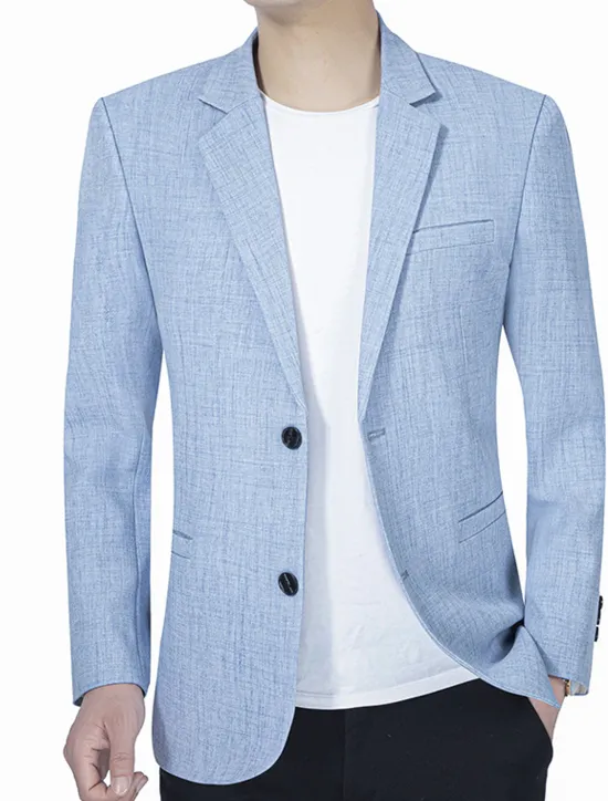 Online OUKU Men's Blazer Evening Party Valentine Warm Button Pocket Fall Winter Plain Fashion Streetwear Lapel Regular Light Sky Blue Coffee Gray Jacket