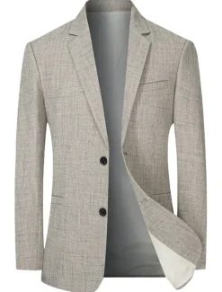 Online OUKU Men's Blazer Evening Party Valentine Warm Button Pocket Fall Winter Plain Fashion Streetwear Lapel Regular Light Sky Blue Coffee Gray Jacket