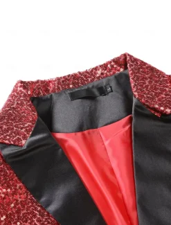 OUKU Men's Blazer Jacket Blazer Peaked Lapel Streetwear Party Sparkle Sequin Black Silver Blue Regular Fit