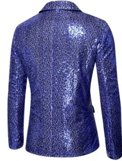 OUKU Men's Blazer Jacket Blazer Peaked Lapel Streetwear Party Sparkle Sequin Black Silver Blue Regular Fit