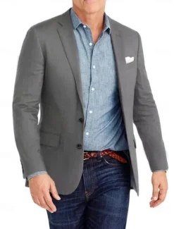 Best OUKU Men's Blazer Jacket Linen Blazer Notch Collar Fashion Casual Solid Colored Sky Blue Dark Grey Army Green Tailored Fit Single Breasted Two-buttons