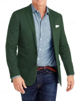 Best OUKU Men's Blazer Jacket Linen Blazer Notch Collar Fashion Casual Solid Colored Sky Blue Dark Grey Army Green Tailored Fit Single Breasted Two-buttons