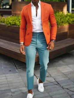 New OUKU Men's Blazer Jacket Linen Blazer Notch Collar Fashion Casual Solid Colored Dark Khaki Black Yellow Tailored Fit Single Breasted Two-buttons