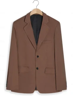 New OUKU Men's Blazer Jacket Linen Blazer Notch Collar Fashion Casual Solid Colored Dark Khaki Black Yellow Tailored Fit Single Breasted Two-buttons