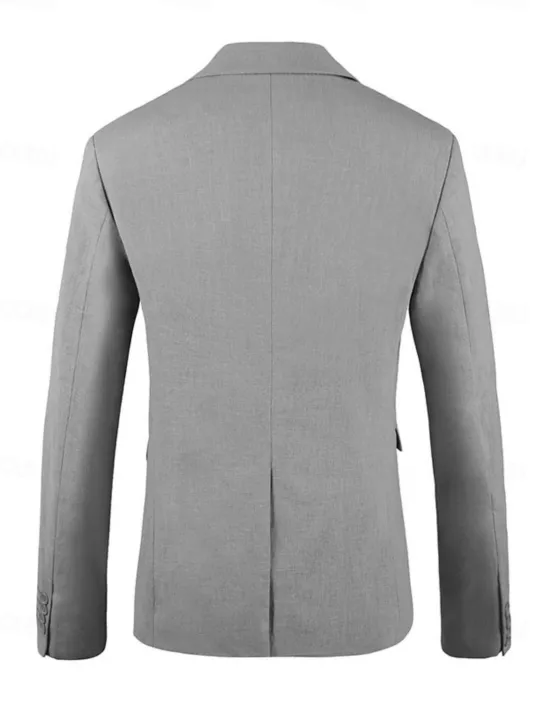Discount OUKU Men's Blazer Jacket Linen Blazer Notch Collar Fashion Casual Solid Colored Blazer Light Grey Beige Tailored Fit Single Breasted Two-buttons