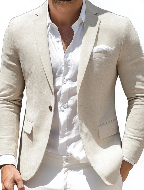 Discount OUKU Men's Blazer Jacket Office Casual Daily Fashion Daily All Seasons Polyester Solid Colored Basic Single Breasted One-button Blazer Black Navy Blue Sky Blue khaki