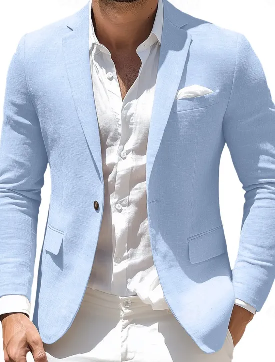 Discount OUKU Men's Blazer Jacket Office Casual Daily Fashion Daily All Seasons Polyester Solid Colored Basic Single Breasted One-button Blazer Black Navy Blue Sky Blue khaki