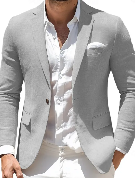 Discount OUKU Men's Blazer Jacket Office Casual Daily Fashion Daily All Seasons Polyester Solid Colored Basic Single Breasted One-button Blazer Black Navy Blue Sky Blue khaki