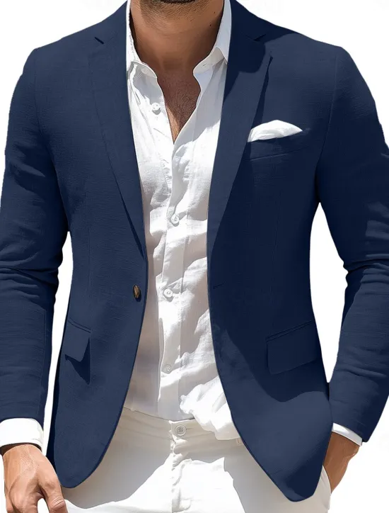 Discount OUKU Men's Blazer Jacket Office Casual Daily Fashion Daily All Seasons Polyester Solid Colored Basic Single Breasted One-button Blazer Black Navy Blue Sky Blue khaki