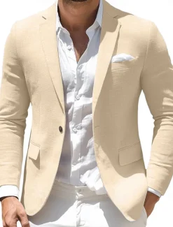 Discount OUKU Men's Blazer Jacket Office Casual Daily Fashion Daily All Seasons Polyester Solid Colored Basic Single Breasted One-button Blazer Black Navy Blue Sky Blue khaki