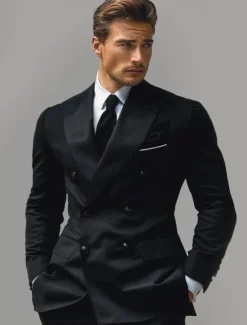 Outlet OUKU Men's Blazer Jacket School Formal Wedding Elegant Neutral Fall Winter Polyester Rayon Solid Color Double Breasted Blazer Black Navy Blue