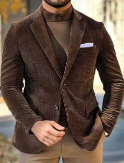 New OUKU Men's Blazer Jacket Sport Coat Notch Collar Vintage Classic Solid Colored Blazer Standard Fit Single Breasted Two-buttons Brown