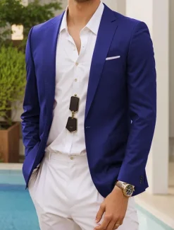 Hot OUKU Men's Blazer Jacket Sport Coat Notch Collar Casual Solid Colored Blazer Grape Navy Blue Royal Blue Standard Fit Single Breasted One-button