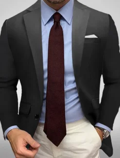 Clearance OUKU Men's Blazer Jacket Sport Coat Notch Collar Casual Solid Colored Black White Yellow Standard Fit Single Breasted One-button