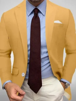 Clearance OUKU Men's Blazer Jacket Sport Coat Notch Collar Casual Solid Colored Black White Yellow Standard Fit Single Breasted One-button