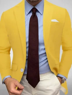 Clearance OUKU Men's Blazer Jacket Sport Coat Notch Collar Casual Solid Colored Black White Yellow Standard Fit Single Breasted One-button