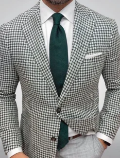 Best OUKU Men's Blazer Jacket Sport Coat Closure collar Outdoor Casual Houndstooth Checkered Black Yellow Light Green Tailored Fit Single Breasted Two-buttons