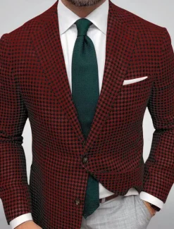 Best OUKU Men's Blazer Jacket Sport Coat Closure collar Outdoor Casual Houndstooth Checkered Black Yellow Light Green Tailored Fit Single Breasted Two-buttons