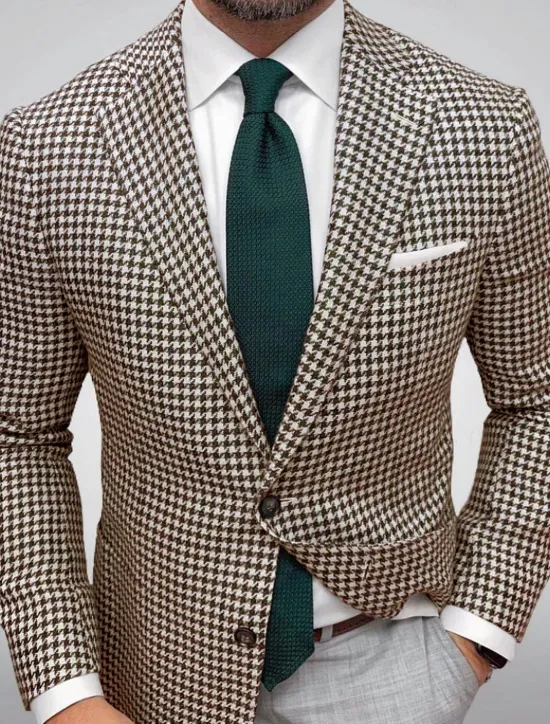 Best OUKU Men's Blazer Jacket Sport Coat Closure collar Outdoor Casual Houndstooth Checkered Black Yellow Light Green Tailored Fit Single Breasted Two-buttons