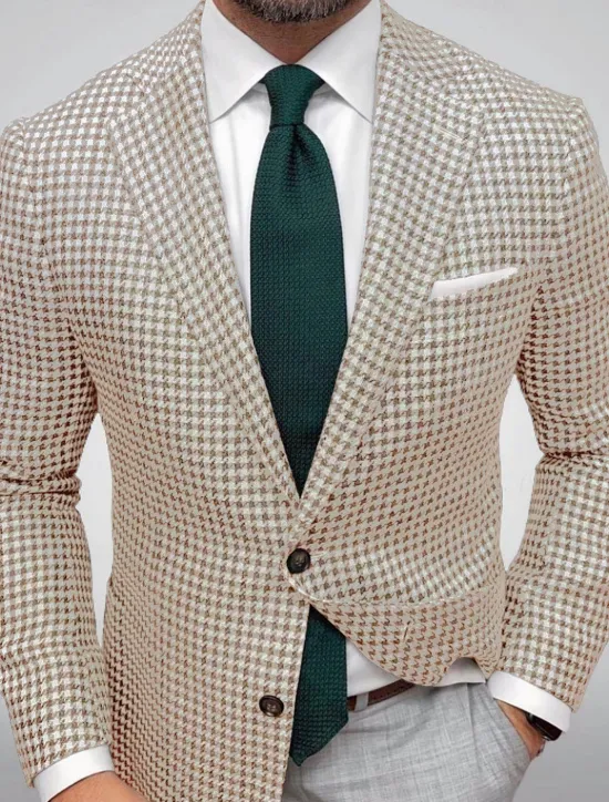 Best OUKU Men's Blazer Jacket Sport Coat Closure collar Outdoor Casual Houndstooth Checkered Black Yellow Light Green Tailored Fit Single Breasted Two-buttons
