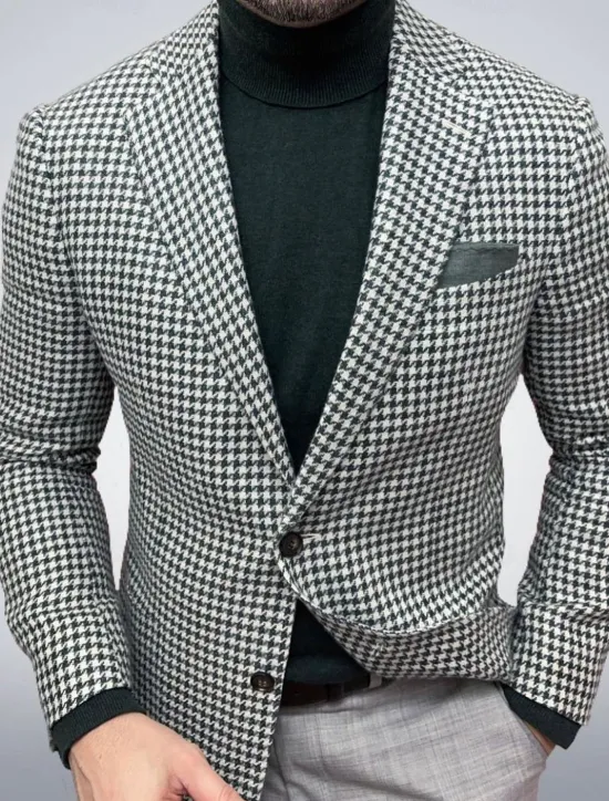 Best OUKU Men's Blazer Jacket Sport Coat Closure collar Outdoor Casual Houndstooth Checkered Black Yellow Light Green Tailored Fit Single Breasted Two-buttons