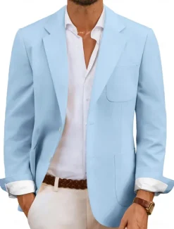 New OUKU Men's Blazer Jacket Sport Coat Notch Collar Fashion Casual Solid Colored Sky Blue Sage Standard Fit Single Breasted Two-buttons