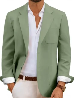 New OUKU Men's Blazer Jacket Sport Coat Notch Collar Fashion Casual Solid Colored Sky Blue Sage Standard Fit Single Breasted Two-buttons