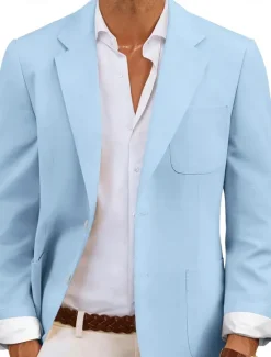 New OUKU Men's Blazer Jacket Sport Coat Notch Collar Fashion Casual Solid Colored Sky Blue Sage Standard Fit Single Breasted Two-buttons