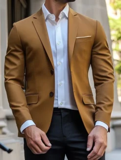 Clearance OUKU Men's Blazer Jacket Sport Coat Notch Collar Casual Solid Colored Blazer Navy Blue Brown Light Grey Standard Fit Single Breasted Two-buttons