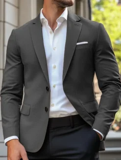 Clearance OUKU Men's Blazer Jacket Sport Coat Notch Collar Casual Solid Colored Blazer Navy Blue Brown Light Grey Standard Fit Single Breasted Two-buttons